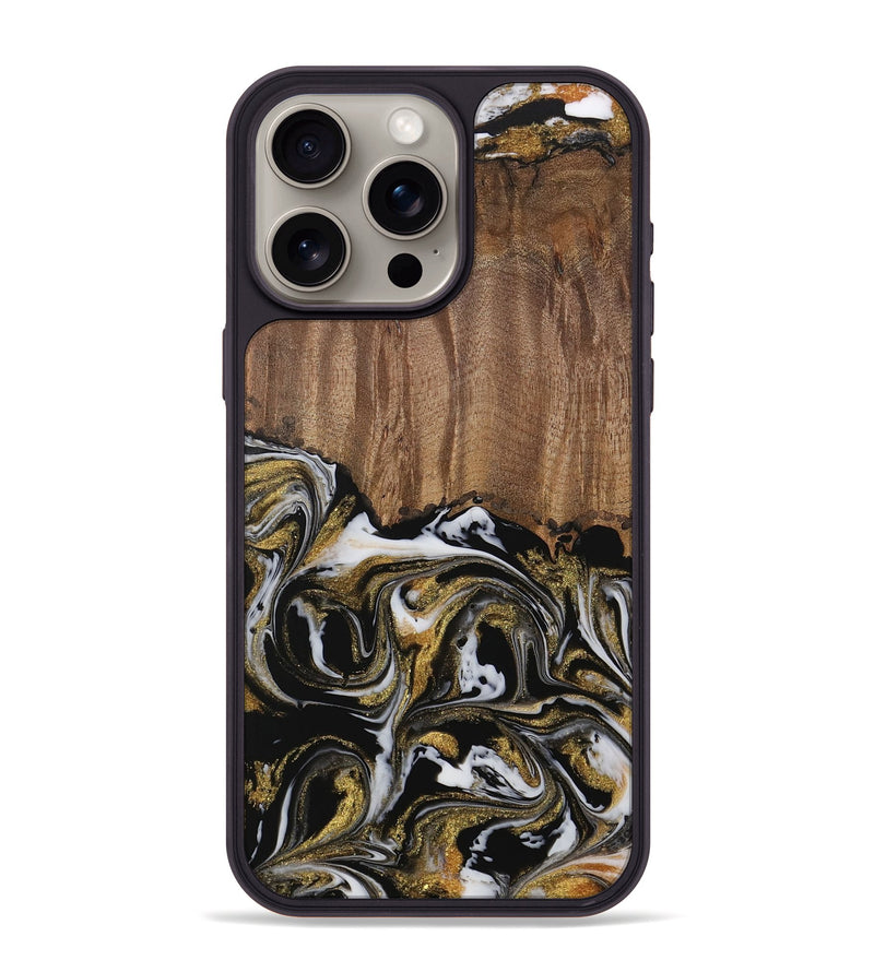 iPhone 15 Pro Max Wood Phone Case - Leodora (Black & White, 729590)