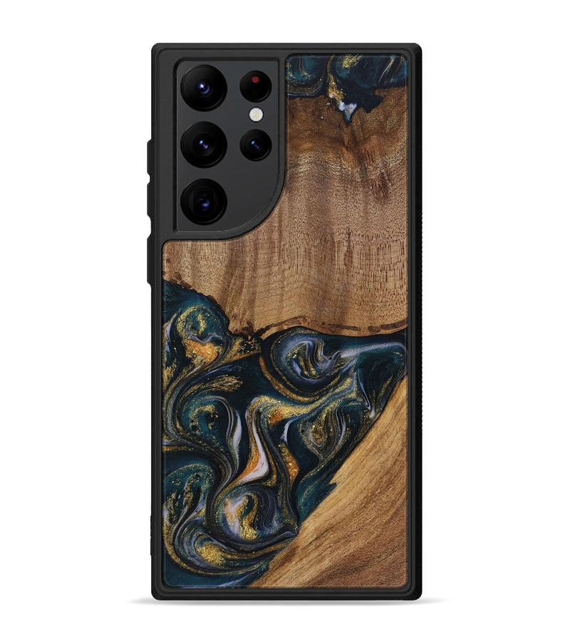 Galaxy S22 Ultra Wood Phone Case - Sisely (Teal & Gold, 729613)