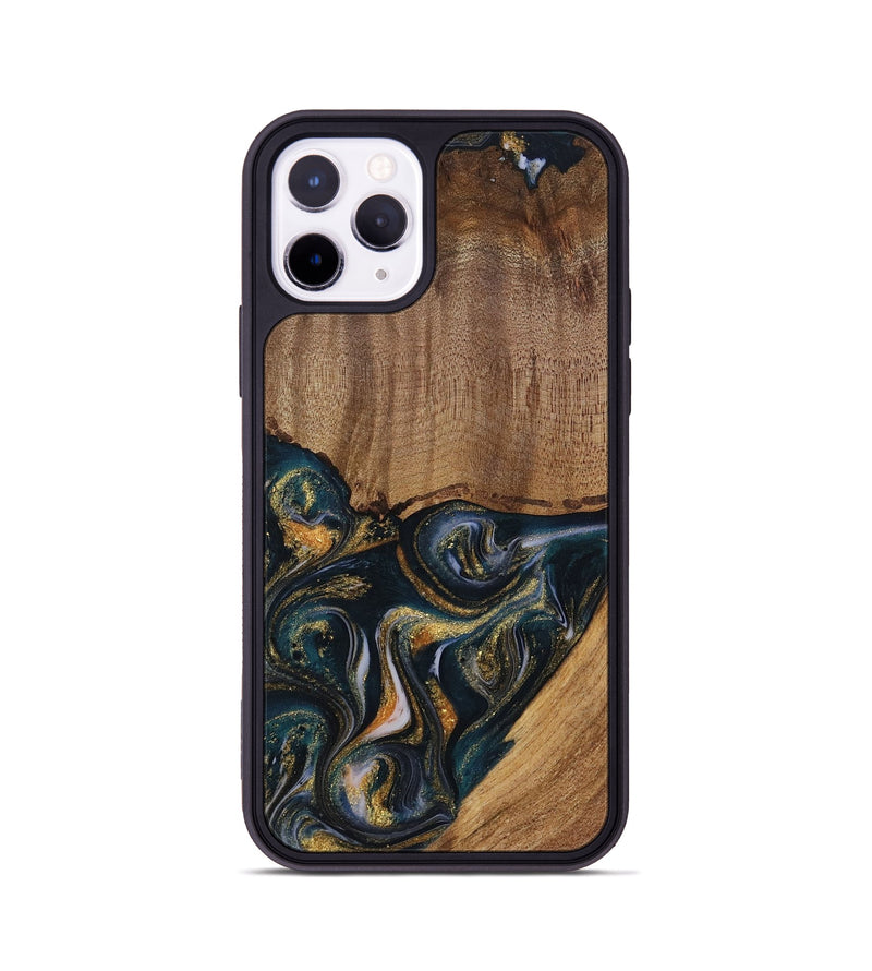 iPhone 11 Pro Wood Phone Case - Sisely (Teal & Gold, 729613)