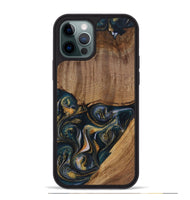 iPhone 12 Pro Max Wood Phone Case - Sisely (Teal & Gold, 729613)