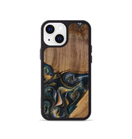 iPhone 13 mini Wood Phone Case - Sisely (Teal & Gold, 729613)