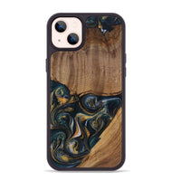 iPhone 14 Plus Wood Phone Case - Sisely (Teal & Gold, 729613)