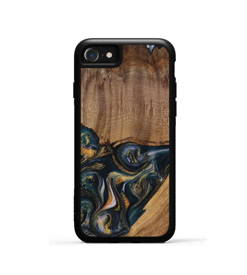 iPhone SE Wood Phone Case - Sisely (Teal & Gold, 729613)