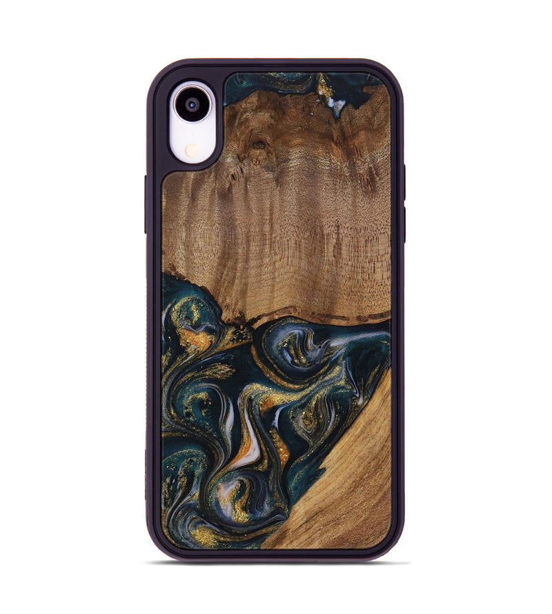 iPhone Xr Wood Phone Case - Sisely (Teal & Gold, 729613)