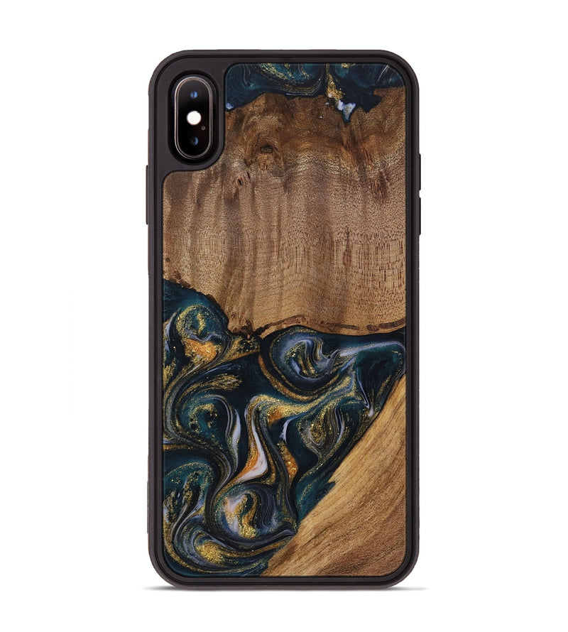 iPhone Xs Max Wood Phone Case - Sisely (Teal & Gold, 729613)