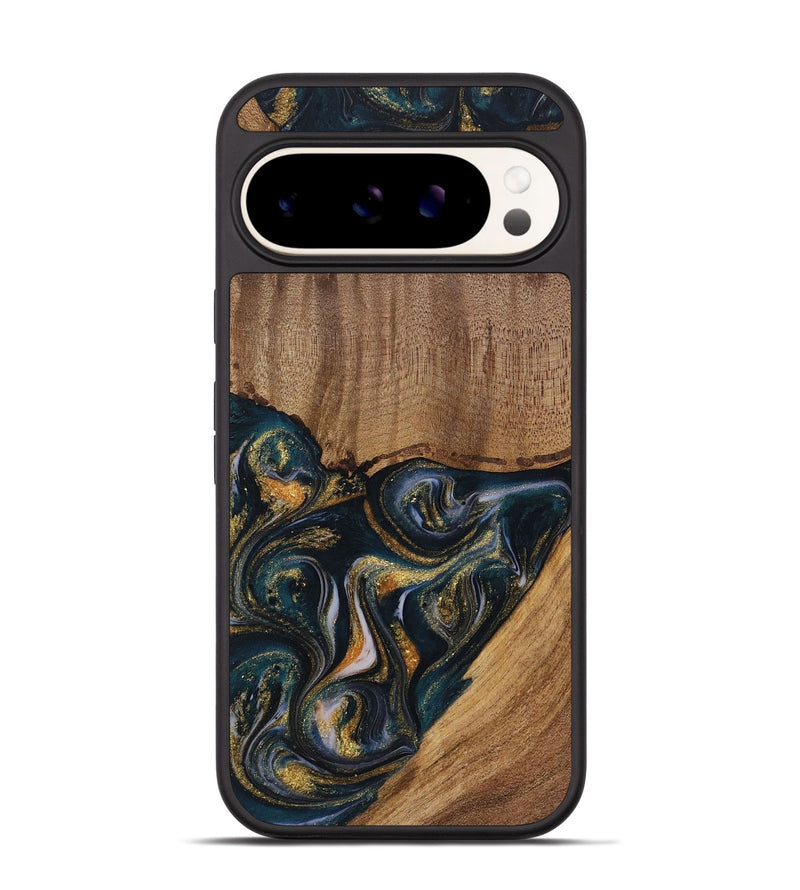 Pixel 9 Wood Phone Case - Sisely (Teal & Gold, 729613)