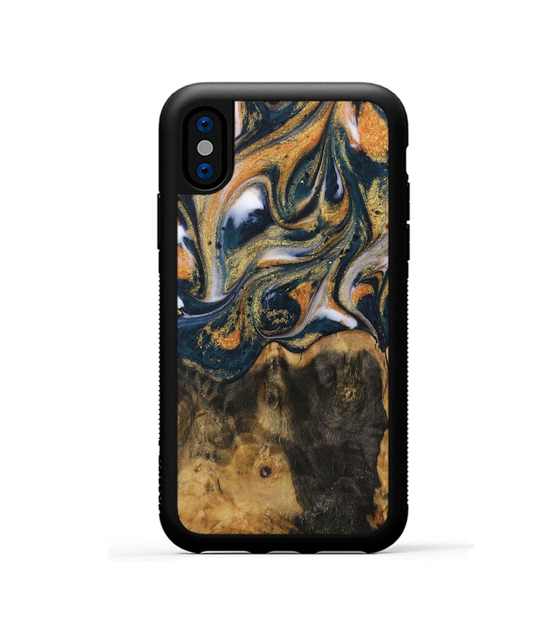 iPhone Xs Wood Phone Case - Gonzalo (Teal & Gold, 729615)