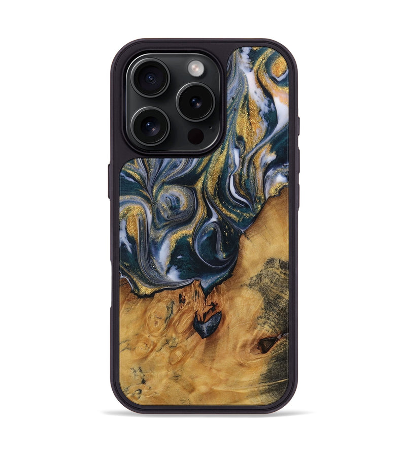 iPhone 16 Pro Wood Phone Case - Manila (Teal & Gold, 729629)