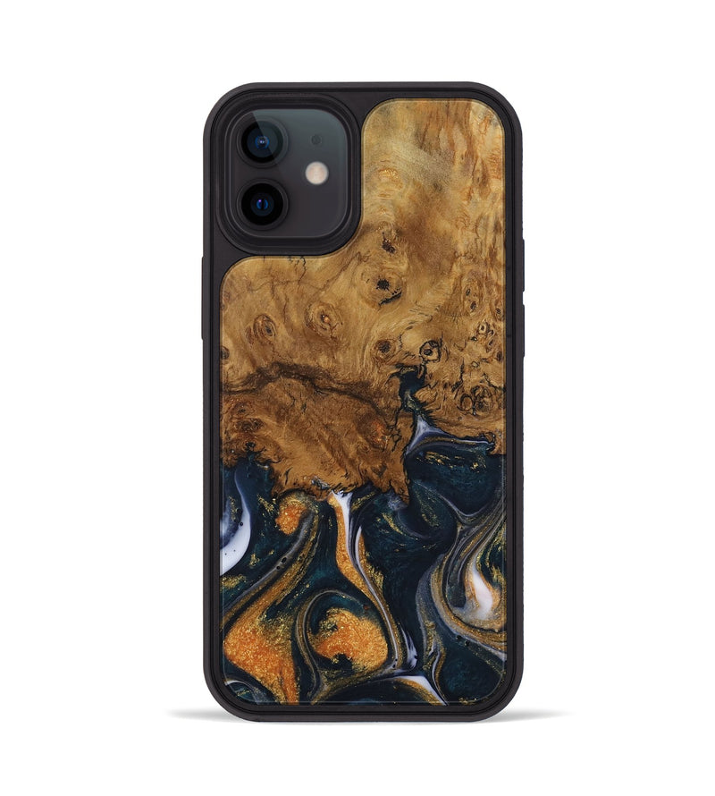 iPhone 12 Wood Phone Case - Vicu (Teal & Gold, 729644)