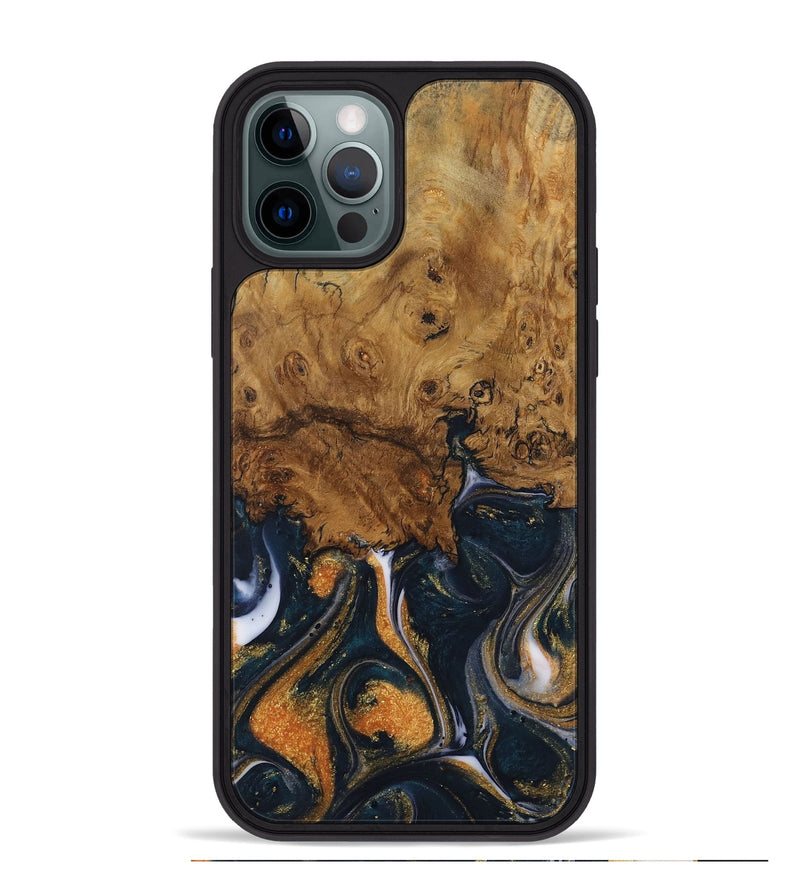 iPhone 12 Pro Max Wood Phone Case - Vicu (Teal & Gold, 729644)