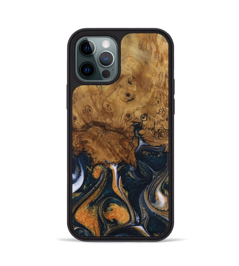 iPhone 12 Pro Wood Phone Case - Vicu (Teal & Gold, 729644)