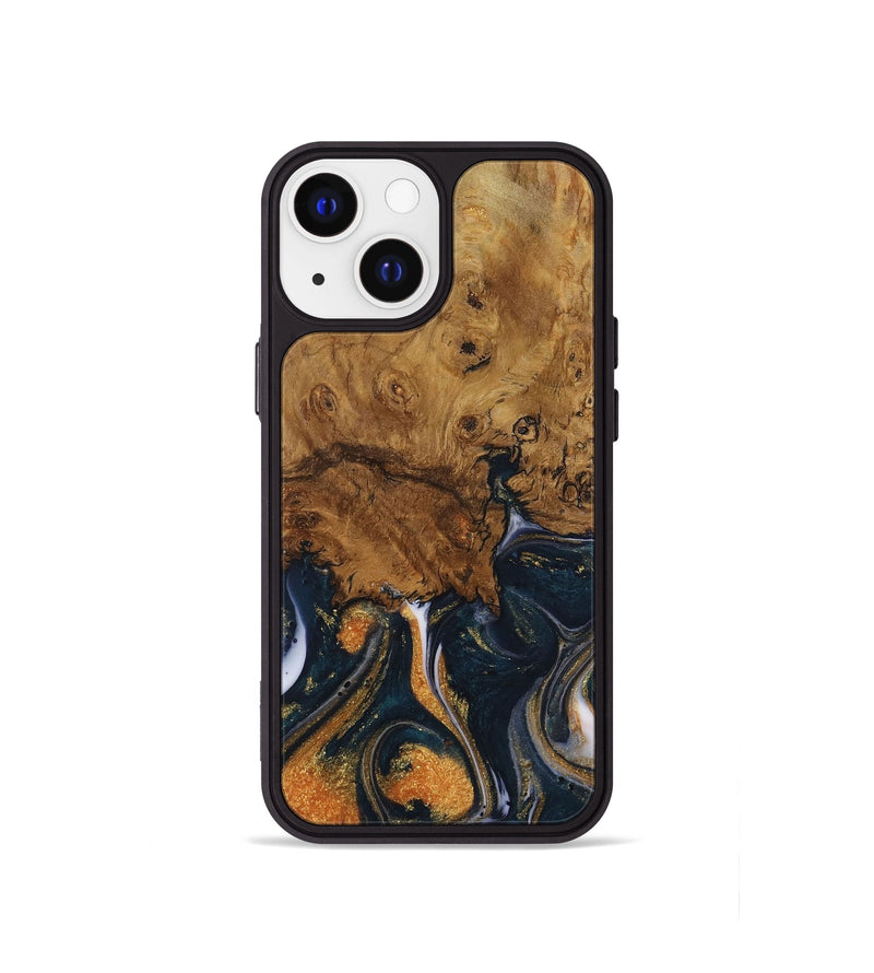 iPhone 13 mini Wood Phone Case - Vicu (Teal & Gold, 729644)