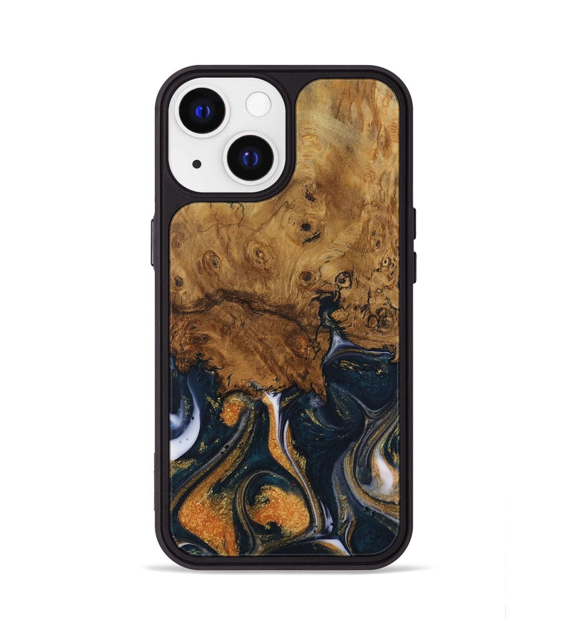 iPhone 13 Wood Phone Case - Vicu (Teal & Gold, 729644)