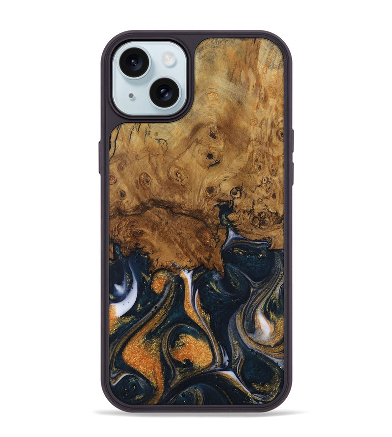 iPhone 15 Plus Wood Phone Case - Vicu (Teal & Gold, 729644)