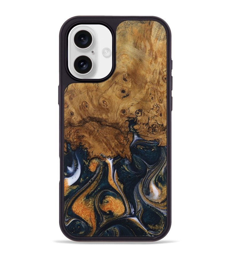 iPhone 16 Plus Wood Phone Case - Vicu (Teal & Gold, 729644)