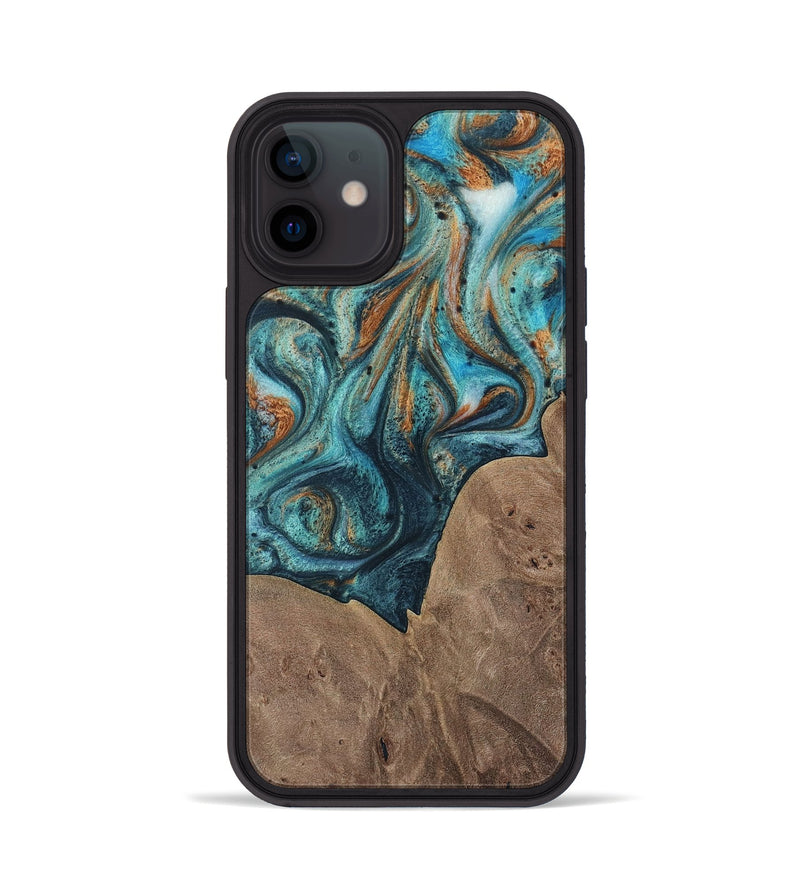 iPhone 12 Wood Phone Case - Trudie (Teal & Gold, 729738)