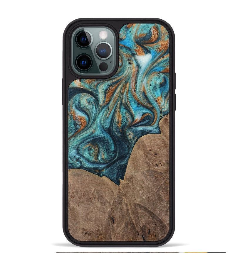 iPhone 12 Pro Max Wood Phone Case - Trudie (Teal & Gold, 729738)