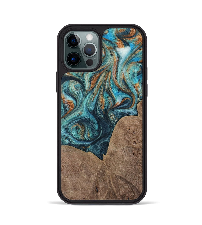 iPhone 12 Pro Wood Phone Case - Trudie (Teal & Gold, 729738)