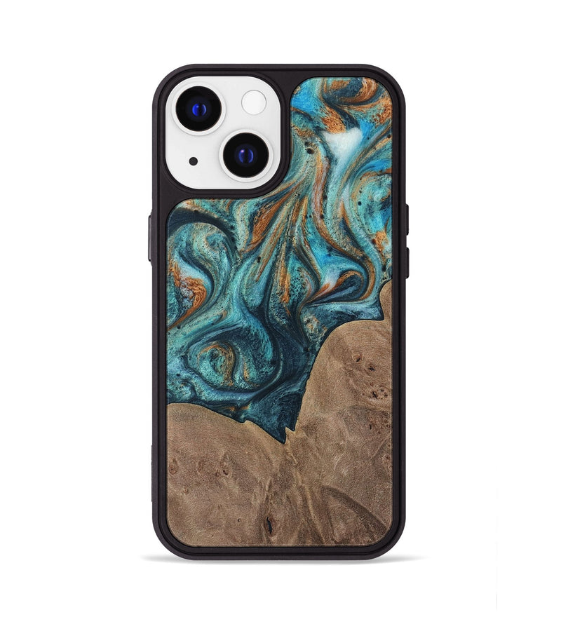 iPhone 13 Wood Phone Case - Trudie (Teal & Gold, 729738)