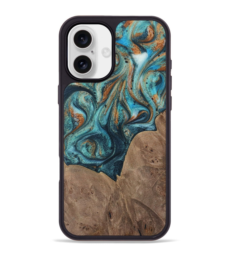 iPhone 16 Plus Wood Phone Case - Trudie (Teal & Gold, 729738)