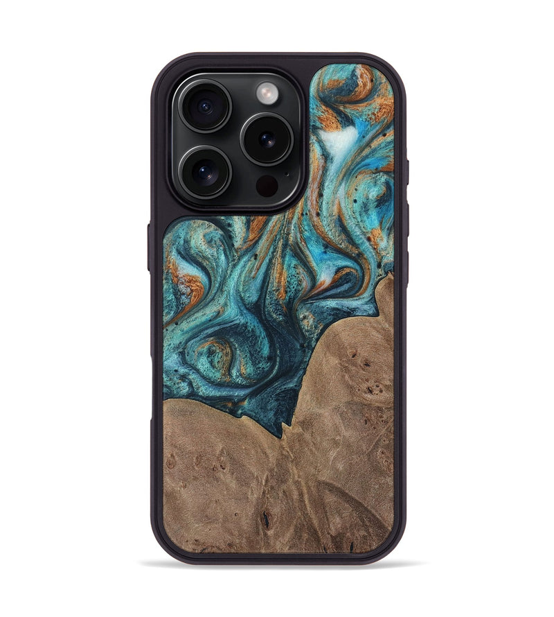 iPhone 16 Pro Wood Phone Case - Trudie (Teal & Gold, 729738)