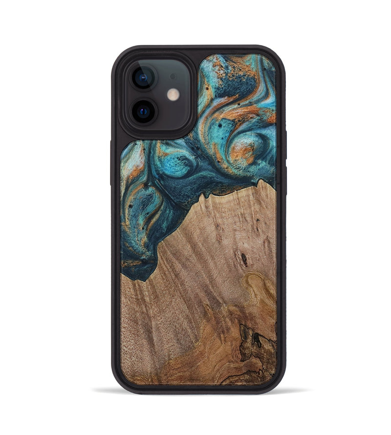 iPhone 12 Wood Phone Case - Electra (Teal & Gold, 729763)