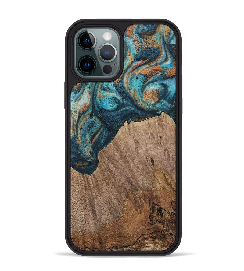 iPhone 12 Pro Max Wood Phone Case - Electra (Teal & Gold, 729763)