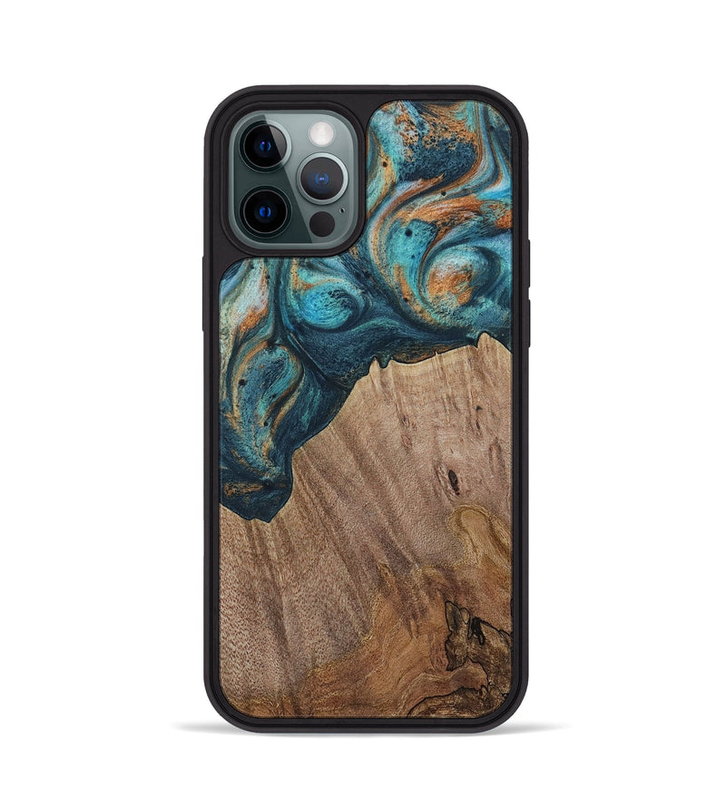 iPhone 12 Pro Wood Phone Case - Electra (Teal & Gold, 729763)