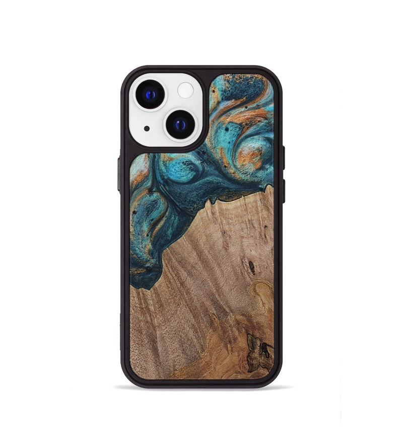 iPhone 13 mini Wood Phone Case - Electra (Teal & Gold, 729763)