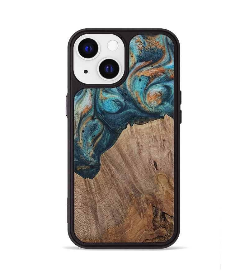 iPhone 13 Wood Phone Case - Electra (Teal & Gold, 729763)