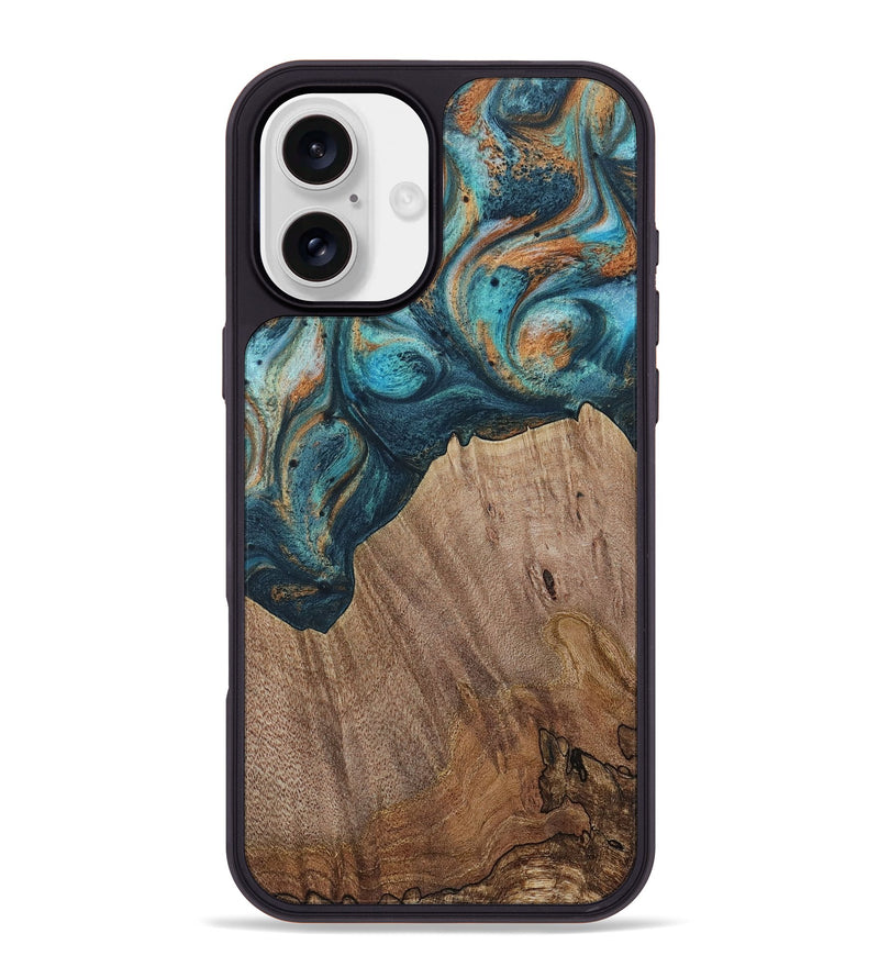 iPhone 16 Plus Wood Phone Case - Electra (Teal & Gold, 729763)