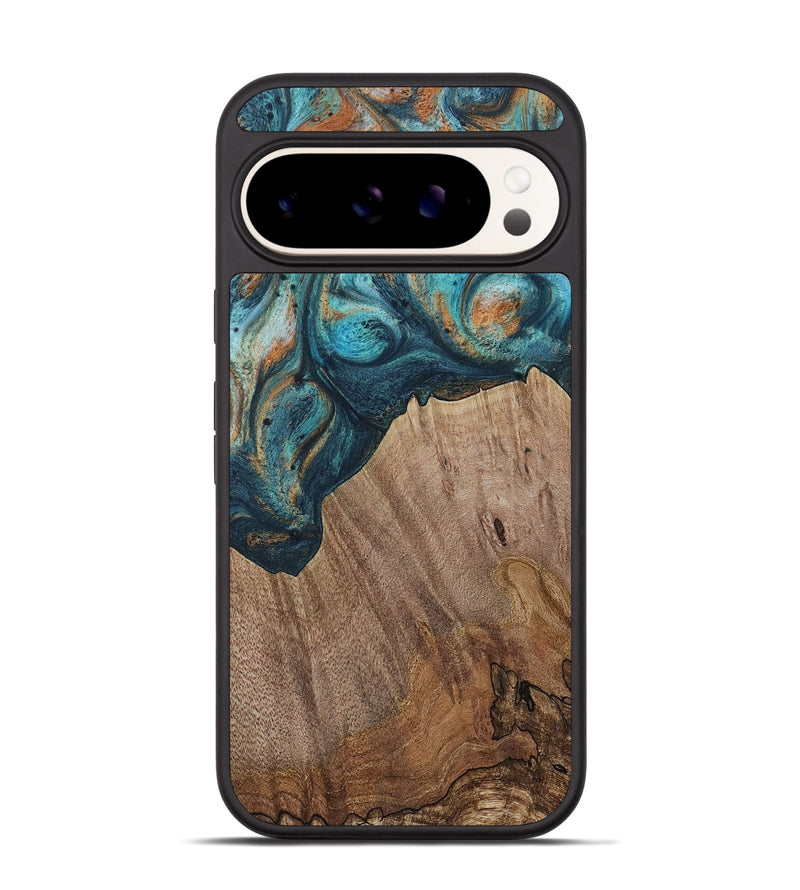 Pixel 9 Wood Phone Case - Electra (Teal & Gold, 729763)