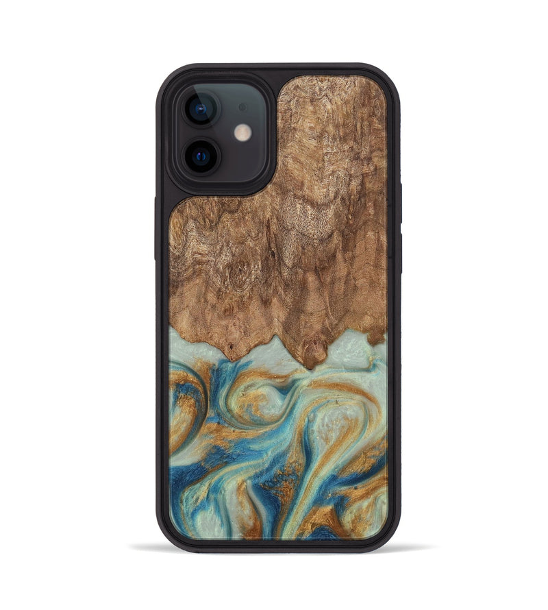 iPhone 12 Wood Phone Case - Murdock (Teal & Gold, 729930)