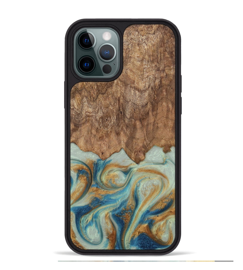 iPhone 12 Pro Max Wood Phone Case - Murdock (Teal & Gold, 729930)