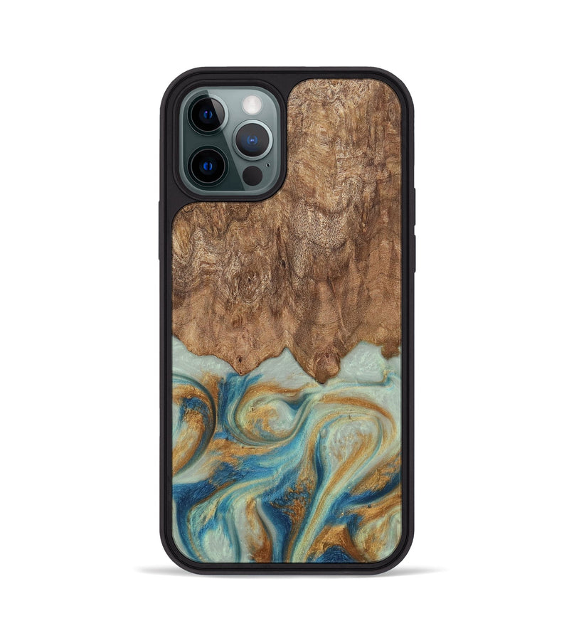 iPhone 12 Pro Wood Phone Case - Murdock (Teal & Gold, 729930)