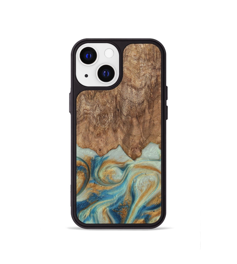 iPhone 13 mini Wood Phone Case - Murdock (Teal & Gold, 729930)