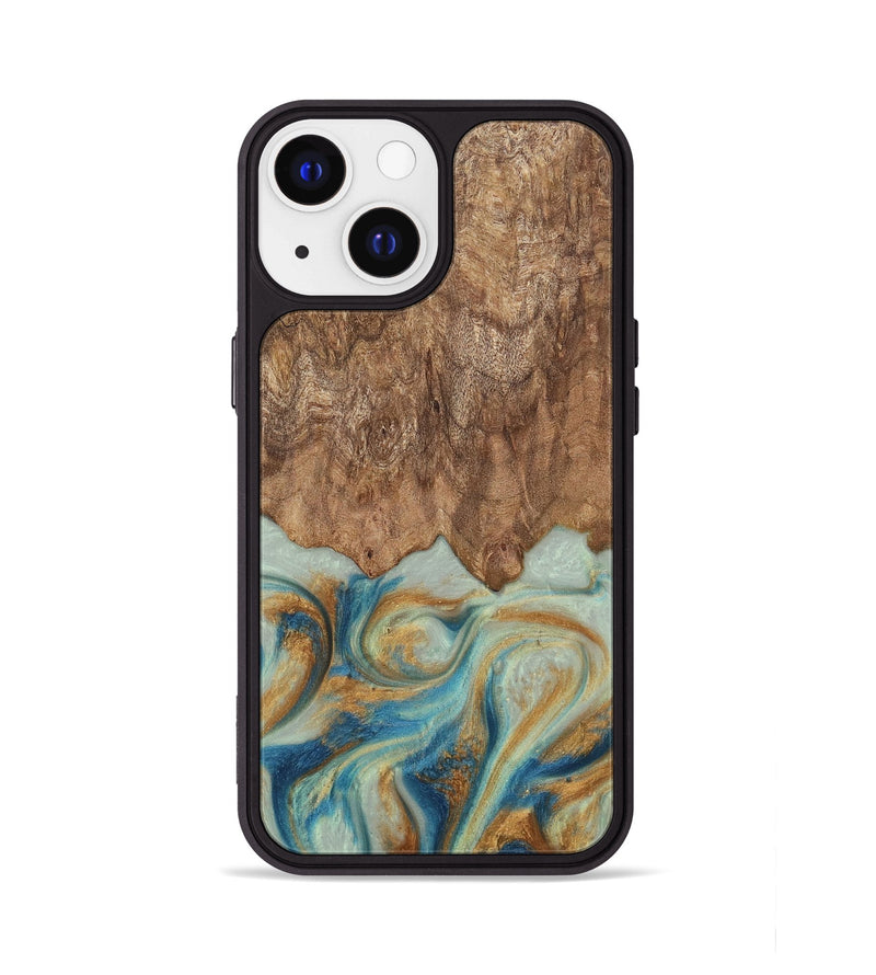 iPhone 13 Wood Phone Case - Murdock (Teal & Gold, 729930)