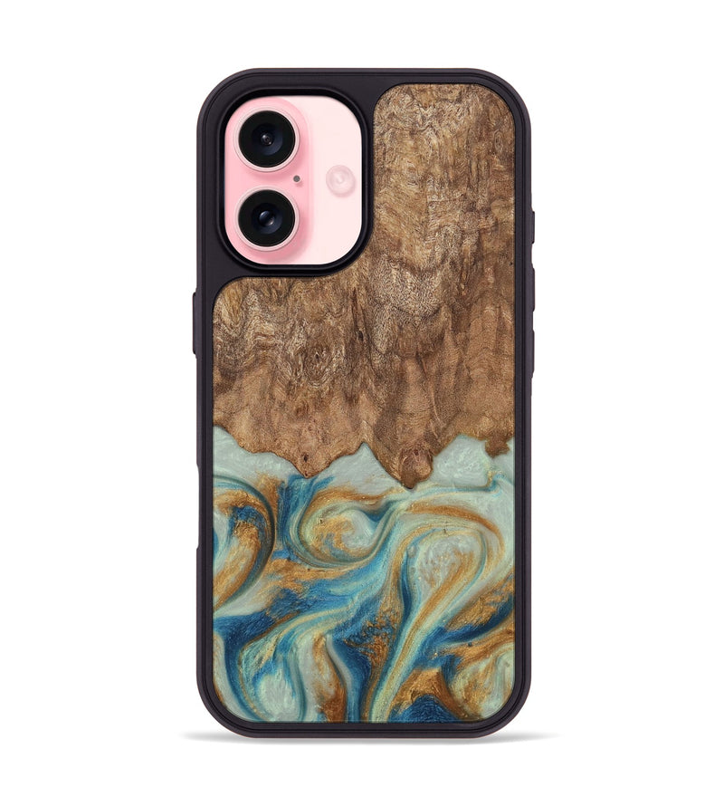 iPhone 16 Wood Phone Case - Murdock (Teal & Gold, 729930)