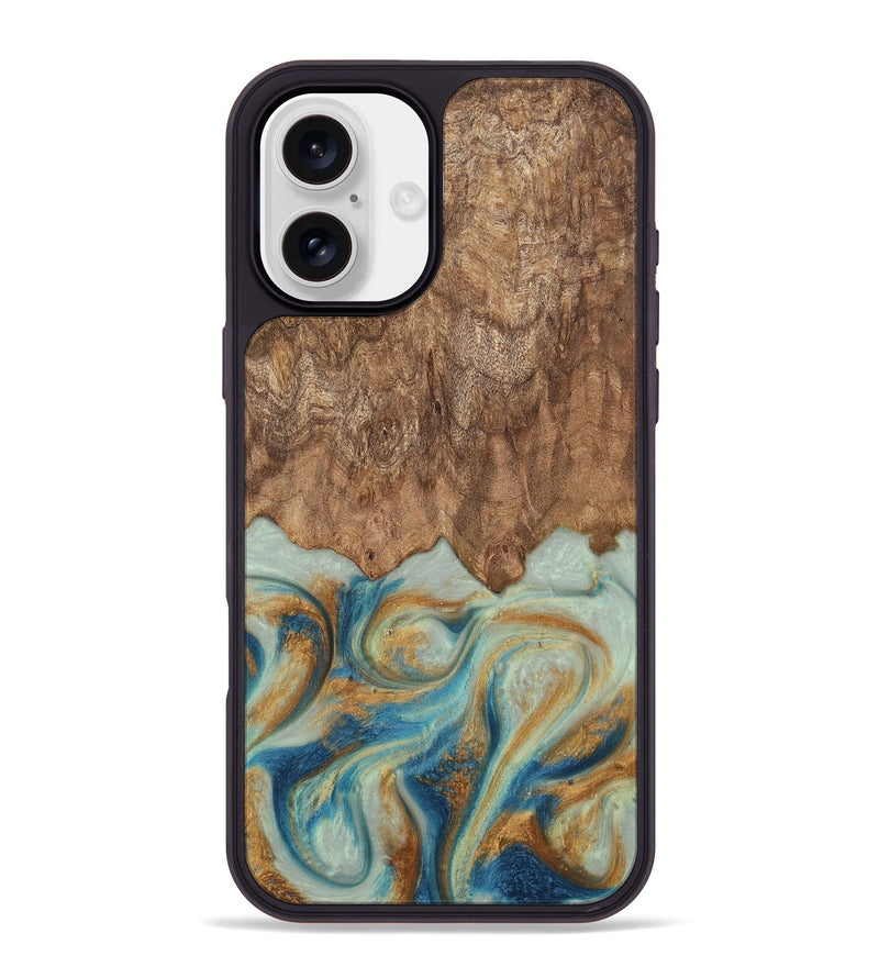 iPhone 16 Plus Wood Phone Case - Murdock (Teal & Gold, 729930)