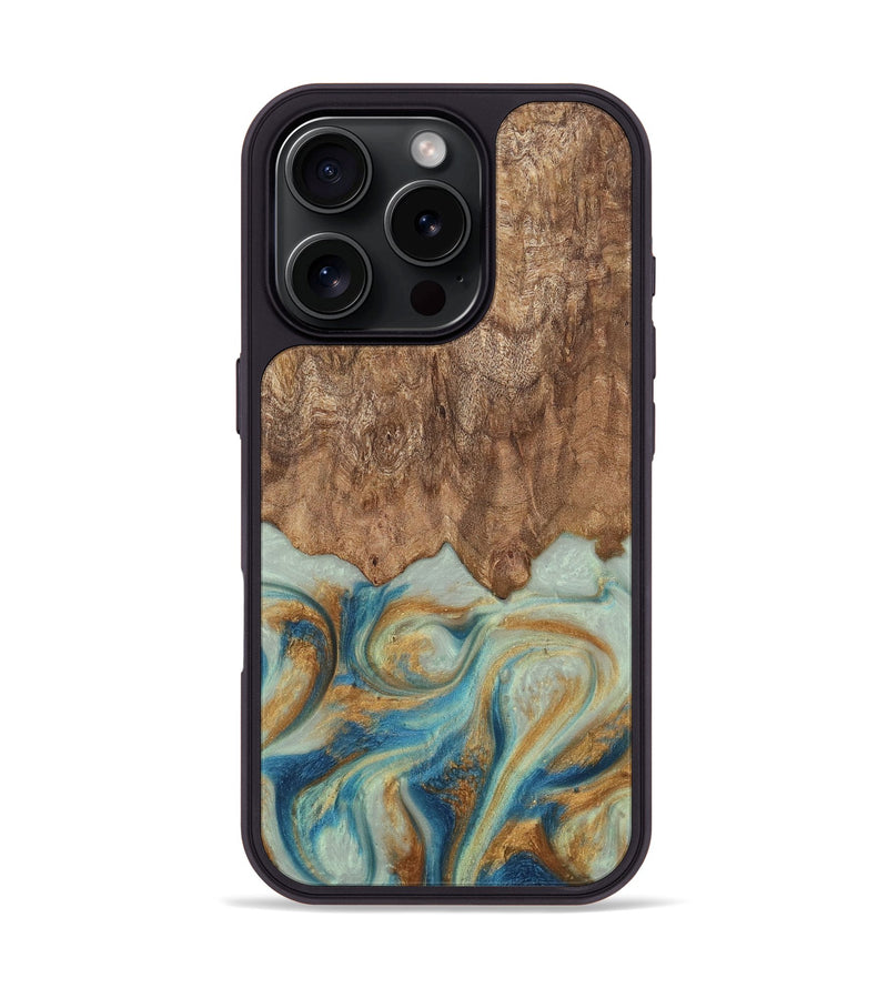 iPhone 16 Pro Wood Phone Case - Murdock (Teal & Gold, 729930)