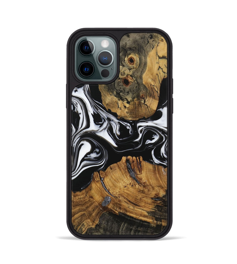 iPhone 12 Pro Wood Phone Case - Minnoa (Black & White, 729970)