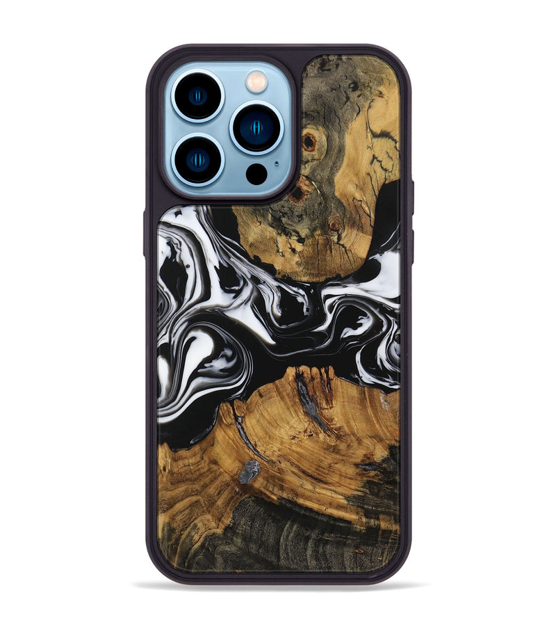 iPhone 14 Pro Max Wood Phone Case - Minnoa (Black & White, 729970)