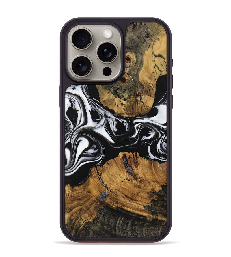 iPhone 15 Pro Max Wood Phone Case - Minnoa (Black & White, 729970)