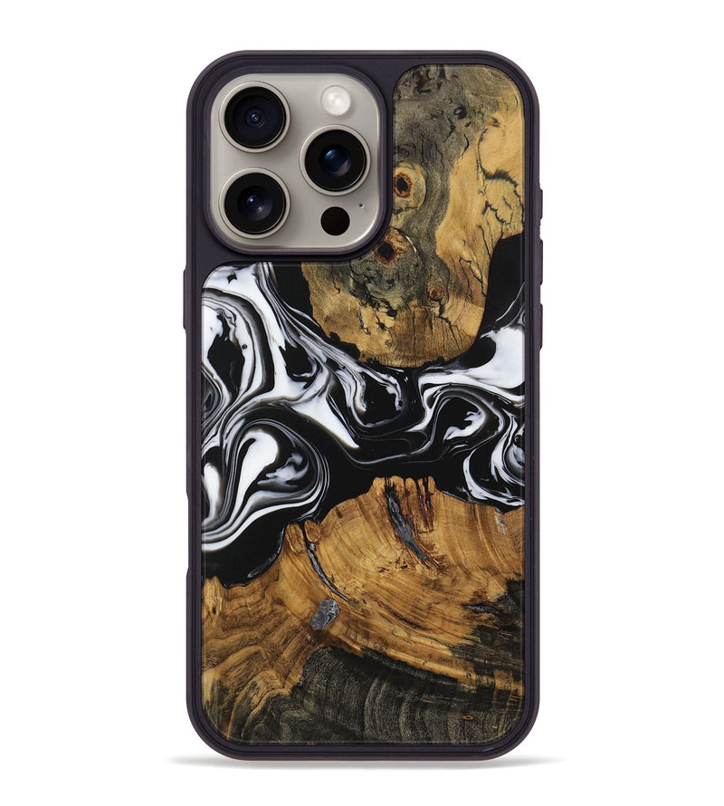 iPhone 16 Pro Max Wood Phone Case - Minnoa (Black & White, 729970)