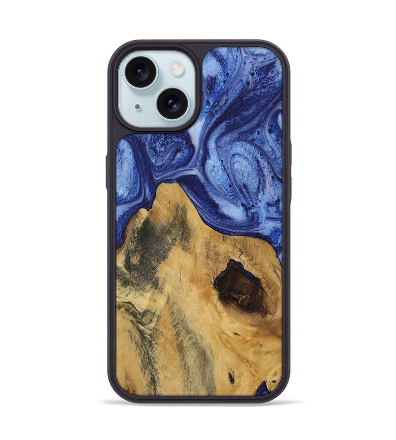 iPhone 15 Wood Phone Case - Nashib (Blue, 730014)