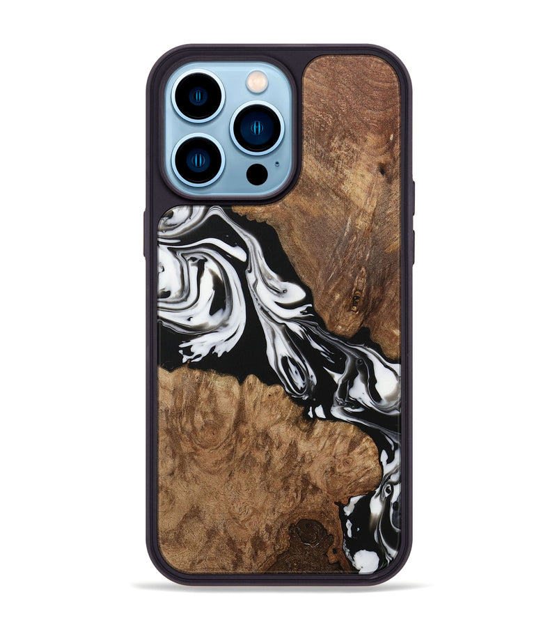 iPhone 14 Pro Max Wood Phone Case - Ottilia (Black & White, 730113)