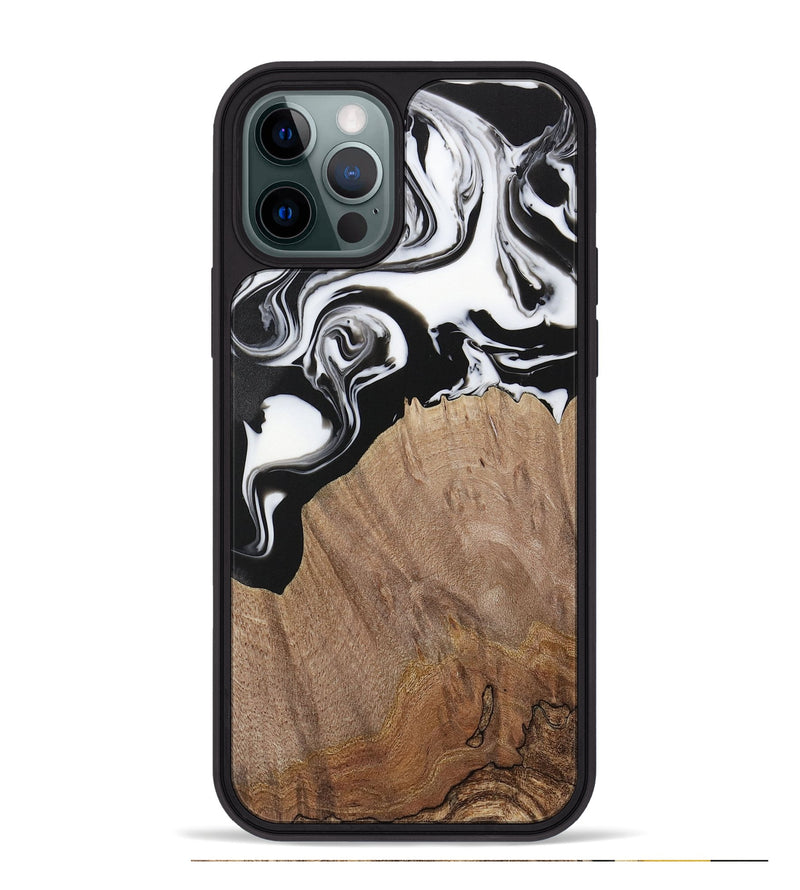 iPhone 12 Pro Max Wood Phone Case - Silvio (Black & White, 730117)