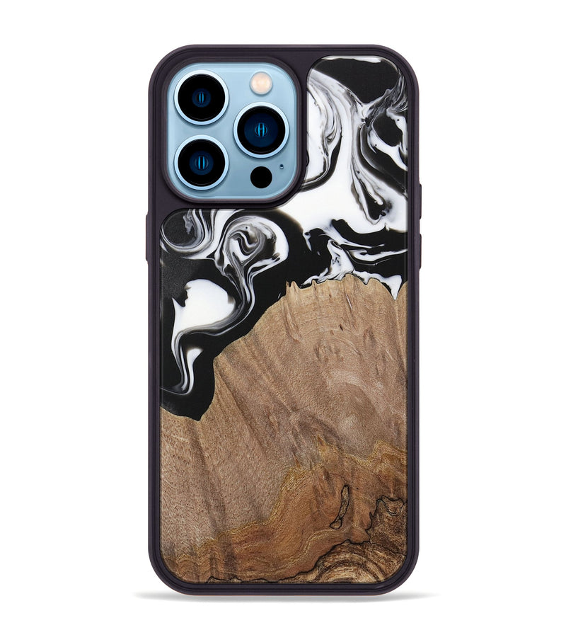 iPhone 14 Pro Max Wood Phone Case - Silvio (Black & White, 730117)