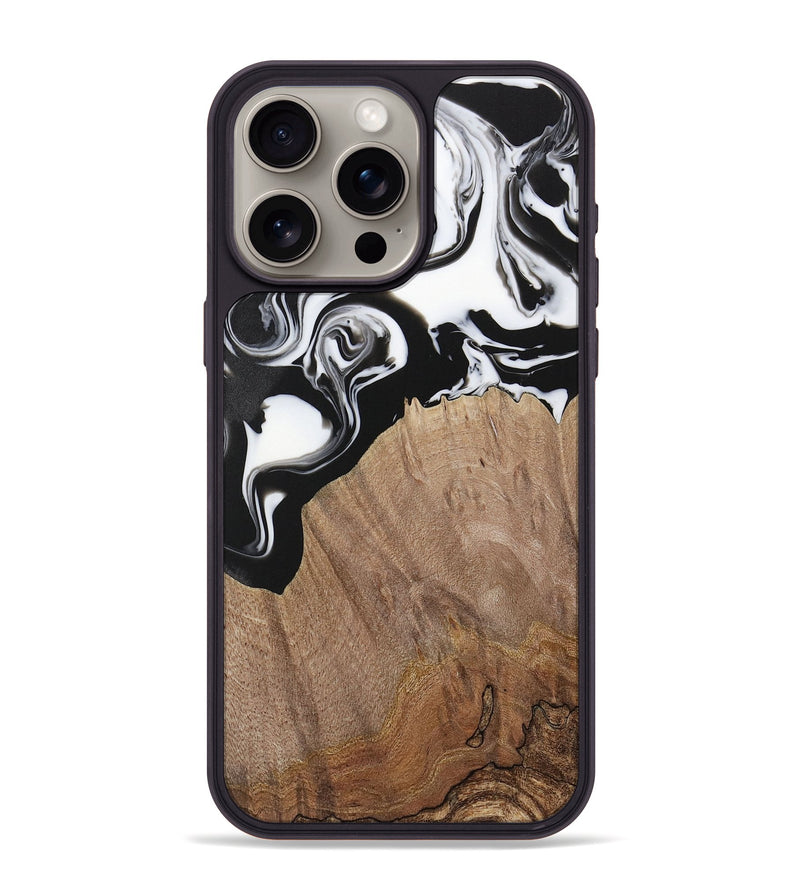 iPhone 15 Pro Max Wood Phone Case - Silvio (Black & White, 730117)