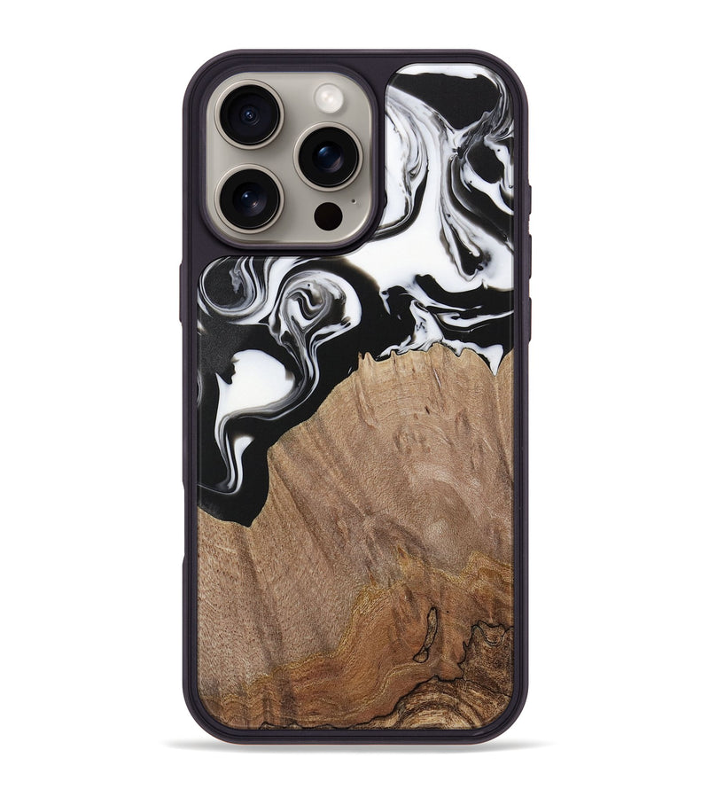 iPhone 16 Pro Max Wood Phone Case - Silvio (Black & White, 730117)